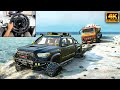 Toyota tacoma trd  towing a stuck heavy fuel tanker  snowrunner  thrustmaster t300rs gameplay