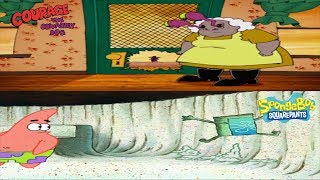 Courage And Spongebob Burst Out Of Door And Wall