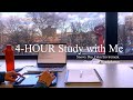 4 hours study with me  at library snowy day  background noise pomodoro 6010 mindful studying