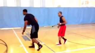 Chris Bosh Doing Some Hand & Foot Work using B-Force Bands Resistance Bands w/ Trainer Ed Downs