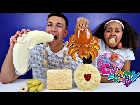 Famtastic Vlog 3: Real Food VS Gummy Food! Gross Giant Candy Challenge! Best Chef Mommy VS Daddy