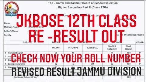 Jkbose 12th class REVISED RESULT out check your result