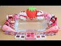 'Strawberry' Mixing'Strawberry'Eyeshadow,Makeup and glitter Into Slime. ★ASMR★