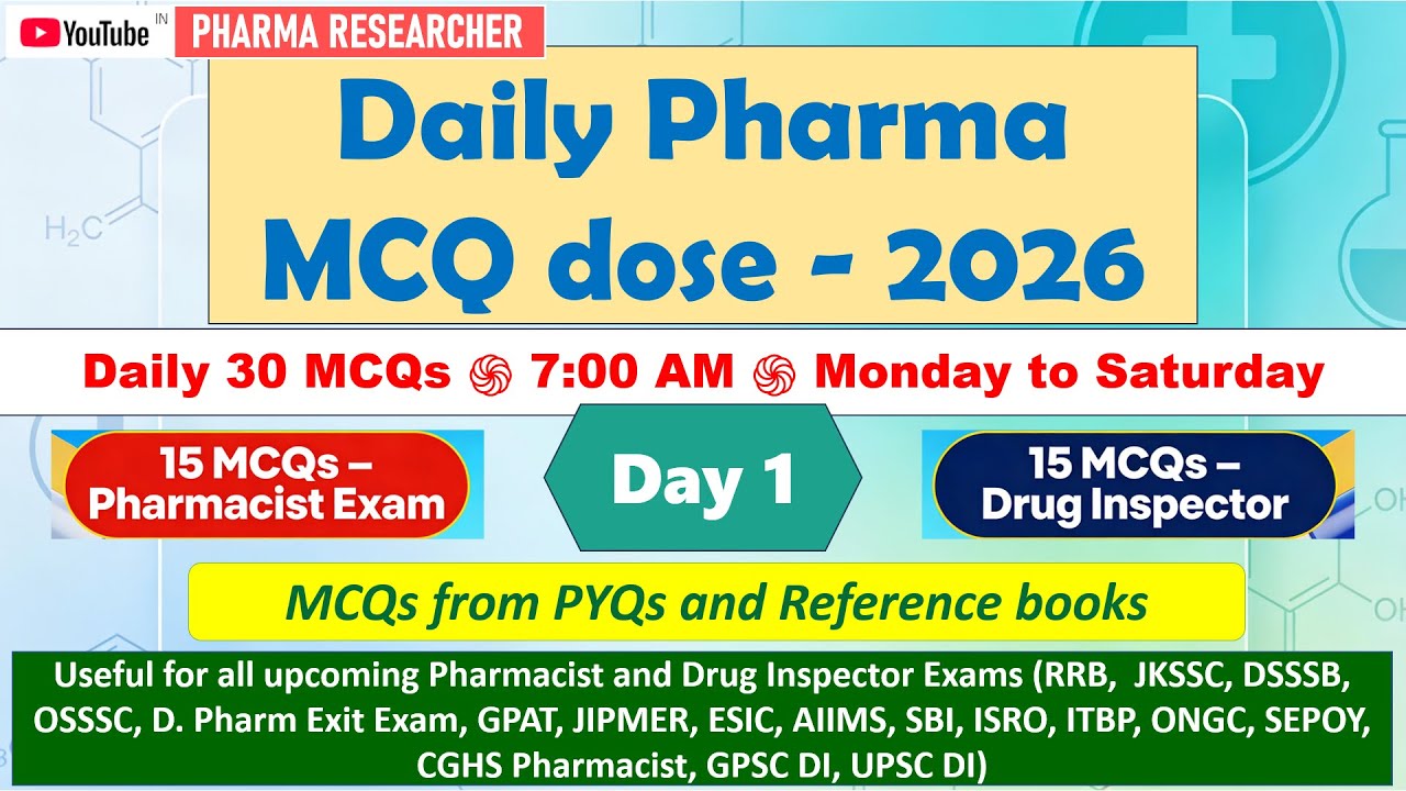 Day 1 Daily Pharma MCQ Dose Series 2026 II 30 MCQs II #pharmacist #druginspector #gpatexam #niper
