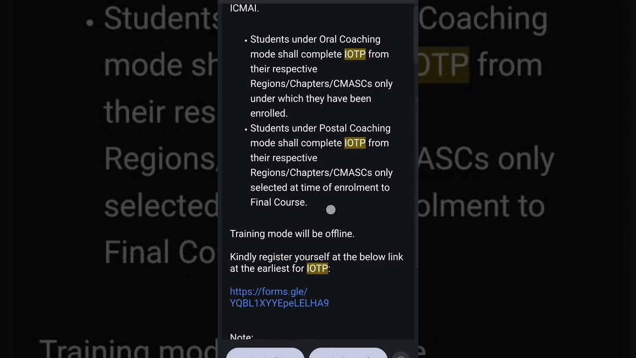 CMA IOTP training Email for CMA final Student 