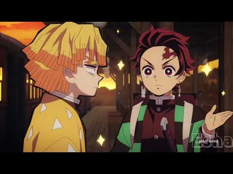 Demon Slayer funny moment in English // Tanjiro and Inosuke don't know about train😂