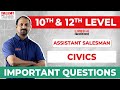 10TH LEVEL CIVICS | IMPORTANT QUESTIONS &amp; ANSWERS | ASSISTANT SALESMAN LIVE CLASS #psc