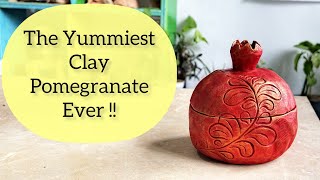 Making a pomegranate pot without pottery wheel! / Very easy handbuilt clay pot!
