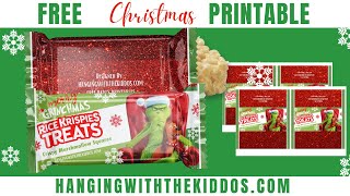 Free Merry Grinchmas Custom Party Favors  Rice Krispies Treats Template| Christmas Printables