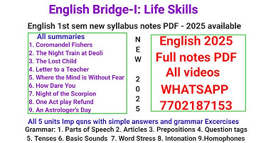 Degree English 1st semester new syllabus 2025 syllabus notes pdf #summaries  #grammar #english #2025