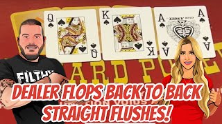 DEALER FLOPS BACK TO BACK STRAIGHT FLUSHES THREE CARD POKER HIGH LIMIT!