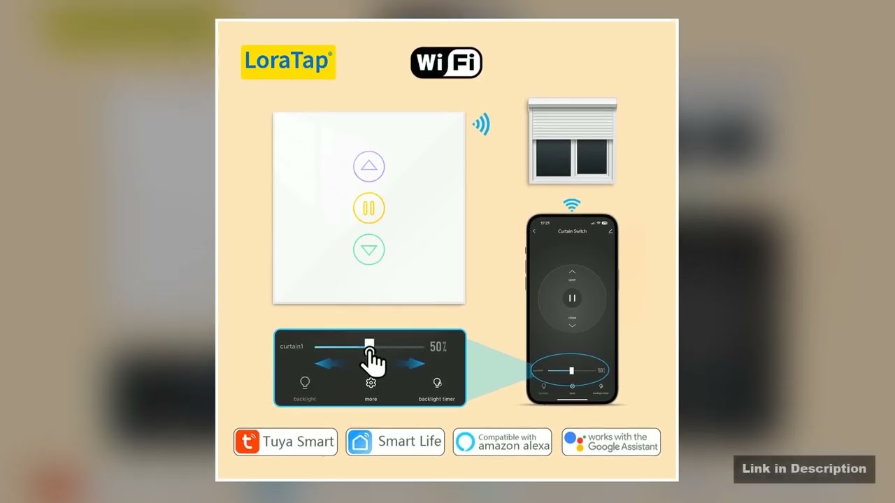 LoraTap 4th Generation WiFi Roller Shutter Curtain Switch for Electric Blind Google Home Alexa