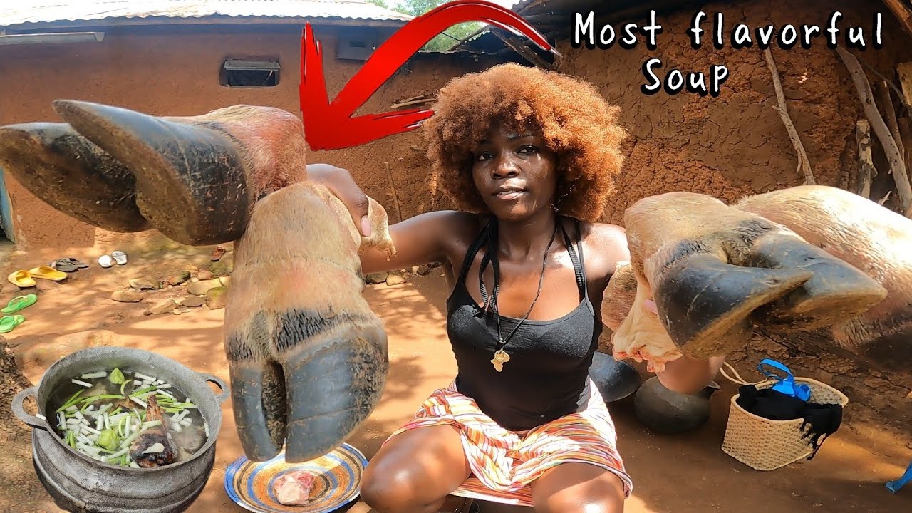 African village cooking Dirty but Delicious Cow Feet Soup 🍲 😋