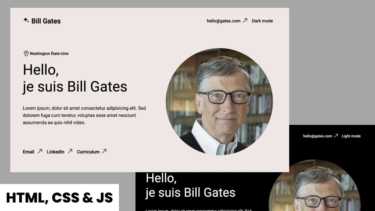 Créer Un Site de Portfolio Responsive et Moderne en HTML, CSS et JavaScript | Avec mode Sombre