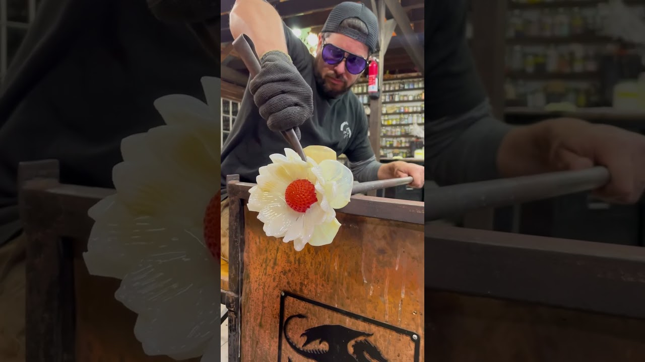 We did it! Making a flower out of hot glass!
