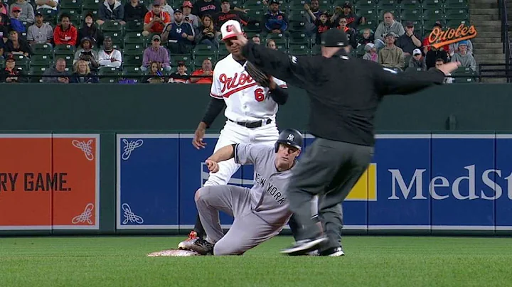 NYY@BAL: Headley out at second after call overturned