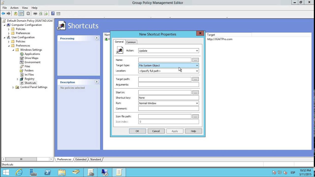 Windows Server 2012 R2 - Crear accesos directos por GPO - YouTube