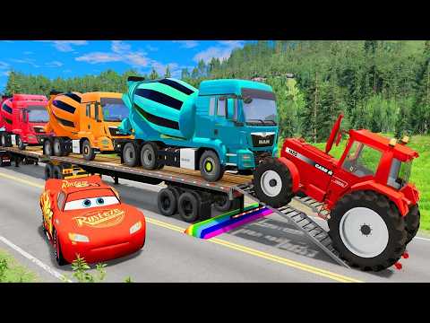 Flatbed Truck McQueen | Transportation with Truck - Pothole vs Car #53 | BeamNG.Drive Gameplay
