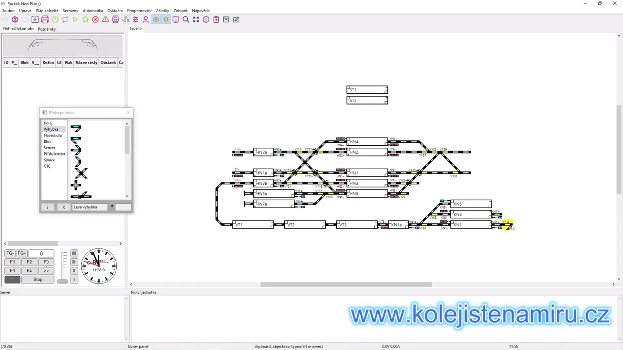 RocRail - návod - 2. díl - Další prvky kolejového plánu a jejich nastavení