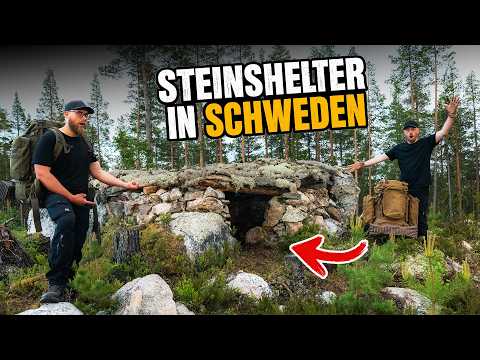 🇸🇪 ÜBERNACHTUNG im selbst gebauten STEINSHELTER in SCHWEDEN - 24H Bushcraft Overnighter