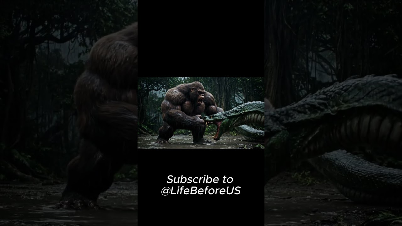 King Kong vs. Anaconda: Epic Prehistoric Jungle Battle in the Rain
