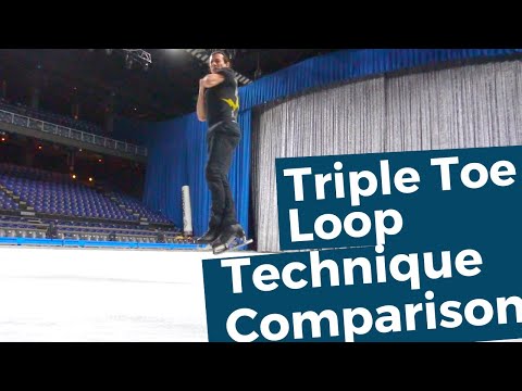 Triple toe loop technique comparison in slow motion.