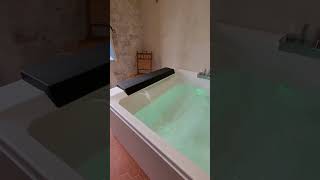 Baignoire double à balnéo dans la chambre avec vue sur la verdure 🌿🛁