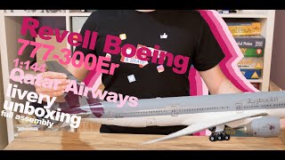 Assembly Boeing 777-300ER / Revell 1/144 scale plastic model plane / Qatar Airways livery / Unboxing