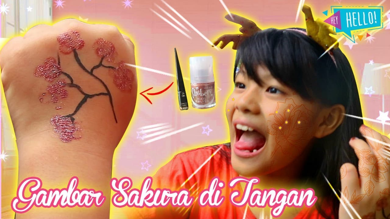 CARA MEMBUAT TATO BUNGA  SAKURA  DI TANGAN MAMA Kerajinan  