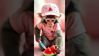 Momo Cocos First Mini Watermelon Slice Cute Baby Monkey Giggles