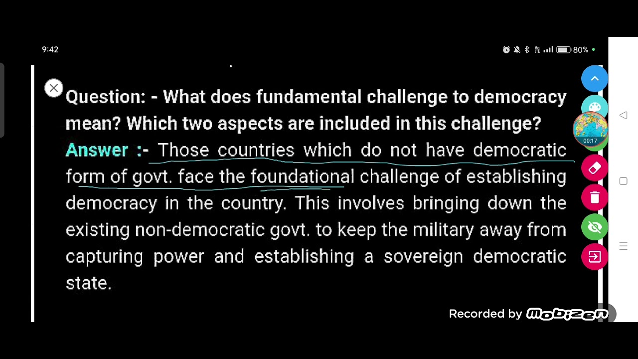 What does fundamental challenge to democracy mean? Which two aspects are included in this challenge?