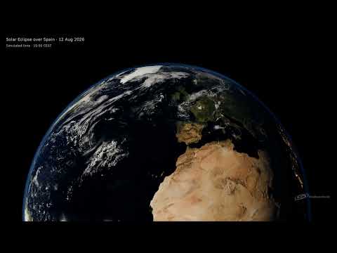 2026 Total Solar Eclipse Over Spain — 4K Simulation from Space