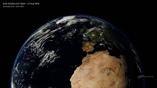 2026 Total Solar Eclipse Over Spain — 4K Simulation from Space
