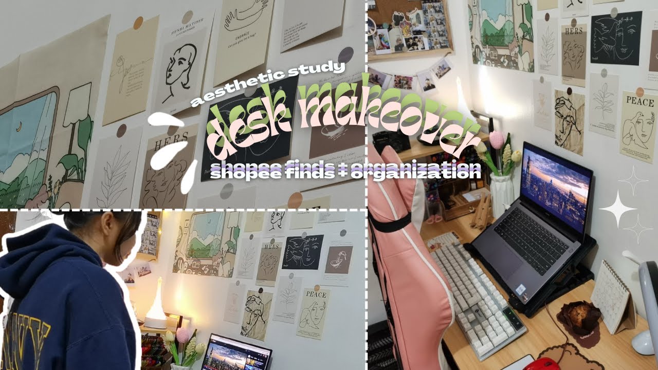 *AESTHETIC* DESK MAKEOVER - shopee finds, aesthetic study desk, korean inspired desk