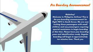 PAL Pre boarding announcement script