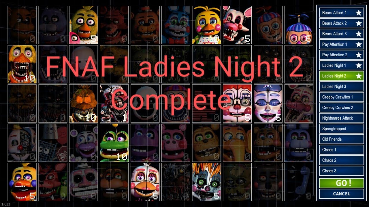 Fnaf ultimate custom night: Ladies Night 2 complete - YouTube