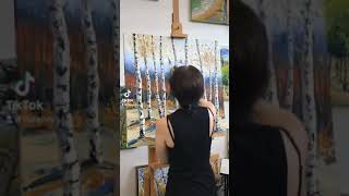 Autumn landscape painting birch and aspens trees. Time lapse. #shorts
