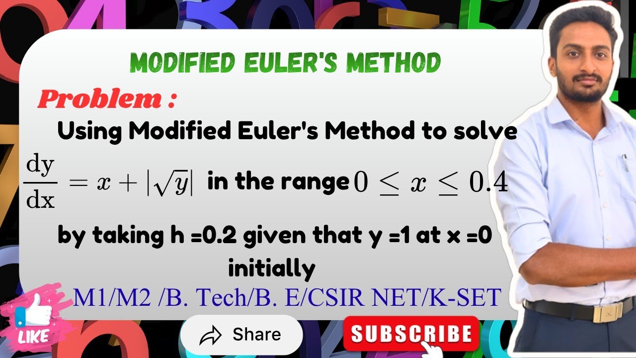Modified Euler’s Method Numerical Problem: y' = x + |sqrt{y}| , y(0)=1 ...