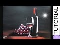 How to paint GLASS of RED WINE, a Bottle & red Grapes. Step by step Painting Tutorial Beginners