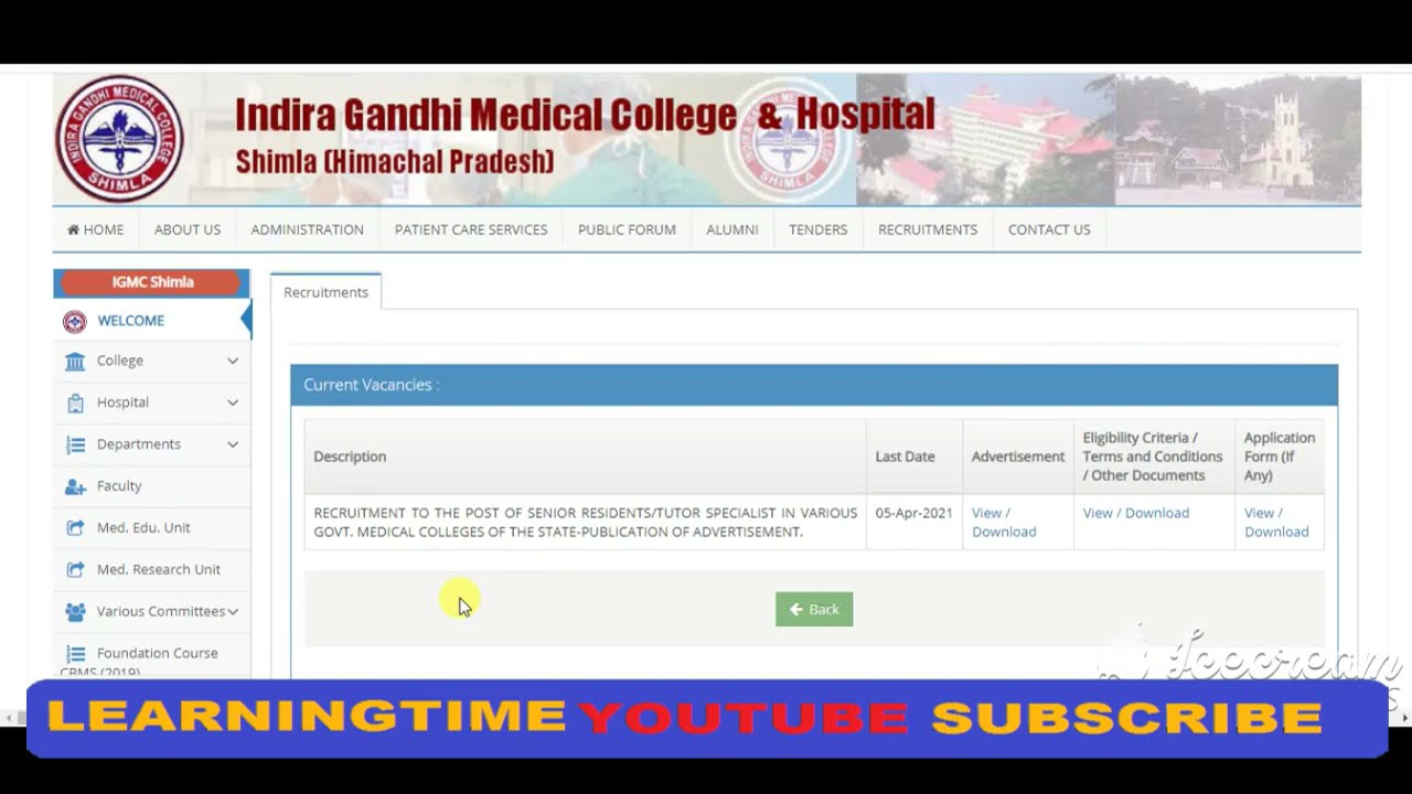 IGMC Shimla Recruitment 2021 | IGMC Shimla Senior Residents/Tutor Posts Vacancy 2021