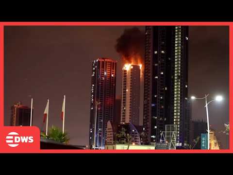 شاهد حريق هائل يلتهم برج ا سكني ا في المنامة مع تصاعد التوترات الصاروخية في الخليج 15