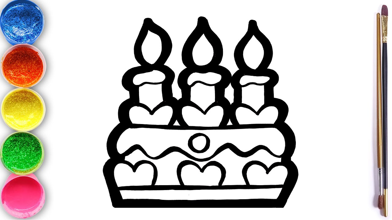 Cara Menggambar dan Mewarnai Kue ulang tahun Glitter