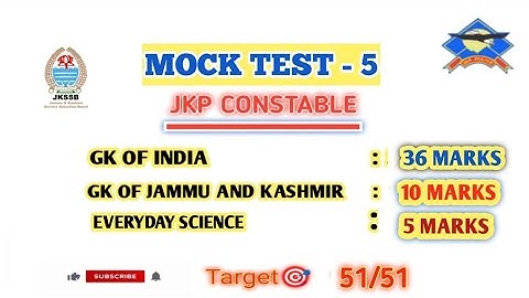Mock Test -5 JKP Constable Exam | Gk of India | Geography, Everyday Science  | Gk of J and K | jkssb