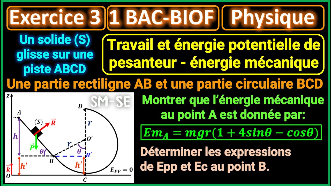 Exercice 3: Énergie potentielle de pesanteur et énergie mécanique || 1BAC - BIOF