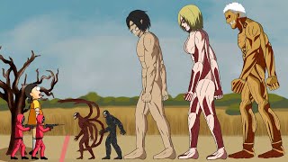 Squid game vs Eren Titan, Female Titan, Armor Titan, Venom, Venom Carnage - Drawing cartoons 2