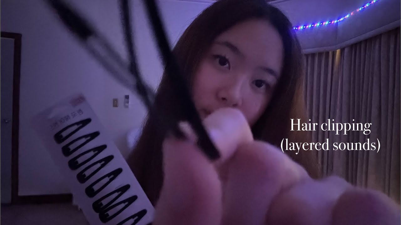 ASMR relaxed hair clipping (layered sounds, dark lighting, slow paced)