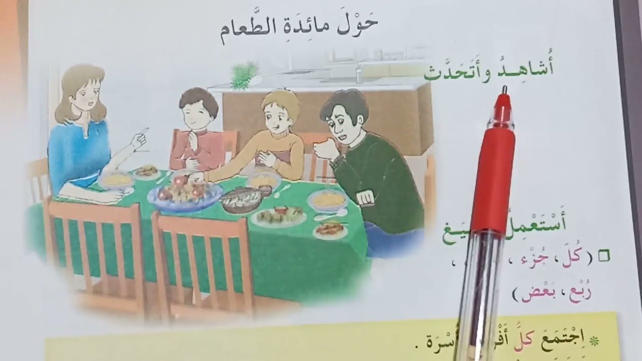 تعبير شفهي ودراسة الصيغ حول مائدة الطعام للسنة الثالثة ايتدائي