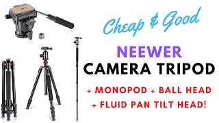 Neewer Aluminium Tripod and Monopod with Fluid Pan Tilt and Ball Head