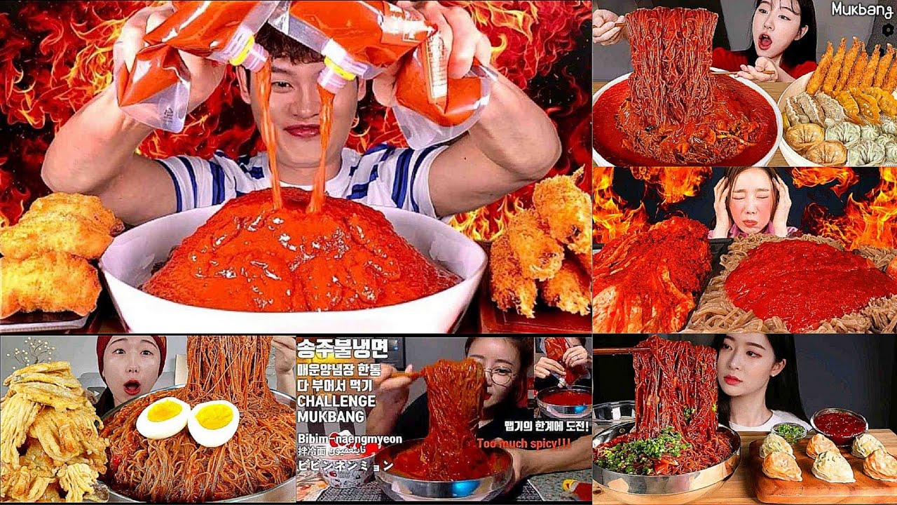 Asmr Extra Cold Noodles|Only Bites|Fast ASMR Mukbang | Spicy Food | X2 Speed | No Talking 🌶️