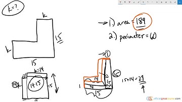 The figure above represents an L-shaped garden. What is the value of k?